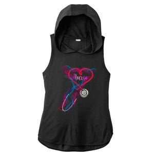 Nurse Colorful Stethoscope Heart Nurse Life Ladies PosiCharge Tri-Blend Wicking Draft Hoodie Tank