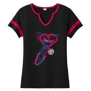 Nurse Colorful Stethoscope Heart Nurse Life Ladies Halftime Notch Neck Tee