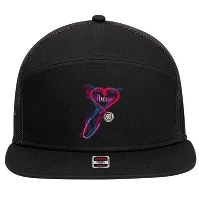 Nurse Colorful Stethoscope Heart Nurse Life 7 Panel Mesh Trucker Snapback Hat