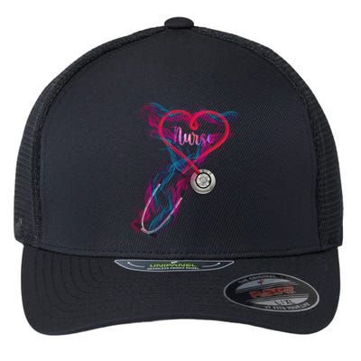 Nurse Colorful Stethoscope Heart Nurse Life Flexfit Unipanel Trucker Cap