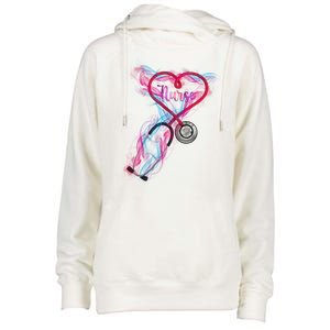 Nurse Colorful Stethoscope Heart Nurse Life Womens Funnel Neck Pullover Hood