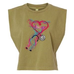 Nurse Colorful Stethoscope Heart Nurse Life Garment-Dyed Women's Muscle Tee