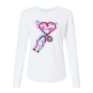 Nurse Colorful Stethoscope Heart Nurse Life Womens Cotton Relaxed Long Sleeve T-Shirt