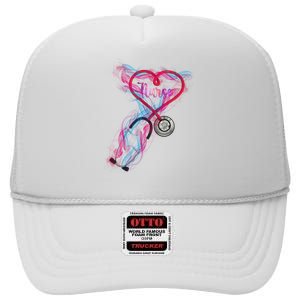 Nurse Colorful Stethoscope Heart Nurse Life High Crown Mesh Back Trucker Hat