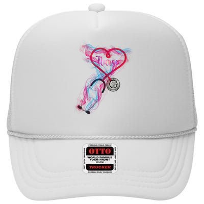 Nurse Colorful Stethoscope Heart Nurse Life High Crown Mesh Back Trucker Hat