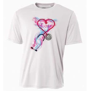 Nurse Colorful Stethoscope Heart Nurse Life Cooling Performance Crew T-Shirt