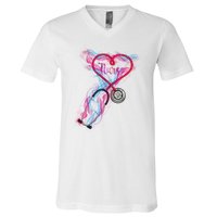 Nurse Colorful Stethoscope Heart Nurse Life V-Neck T-Shirt