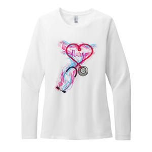 Nurse Colorful Stethoscope Heart Nurse Life Womens CVC Long Sleeve Shirt