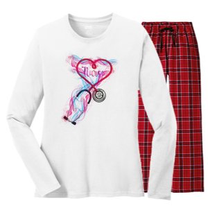 Nurse Colorful Stethoscope Heart Nurse Life Women's Long Sleeve Flannel Pajama Set 