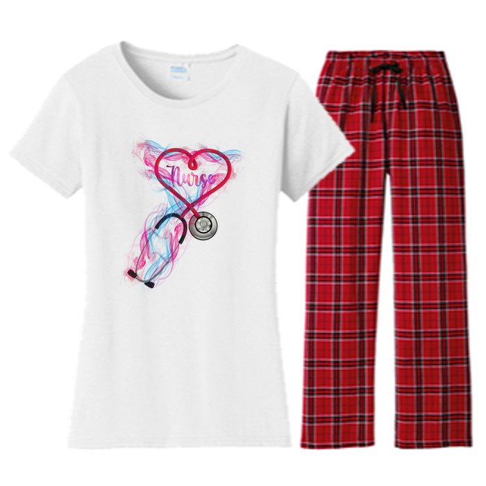 Nurse Colorful Stethoscope Heart Nurse Life Women's Flannel Pajama Set