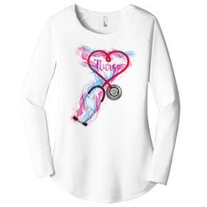 Nurse Colorful Stethoscope Heart Nurse Life Women's Perfect Tri Tunic Long Sleeve Shirt