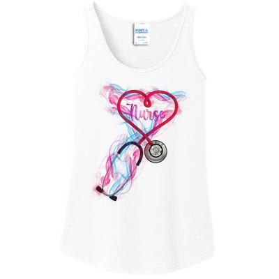 Nurse Colorful Stethoscope Heart Nurse Life Ladies Essential Tank