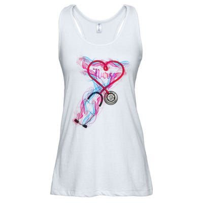 Nurse Colorful Stethoscope Heart Nurse Life Ladies Essential Flowy Tank