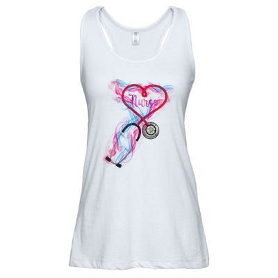 Nurse Colorful Stethoscope Heart Nurse Life Ladies Essential Flowy Tank