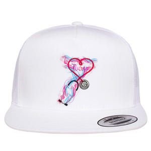 Nurse Colorful Stethoscope Heart Nurse Life Flat Bill Trucker Hat