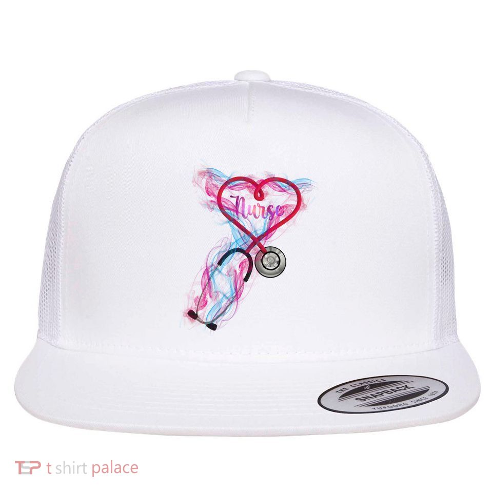 Nurse Colorful Stethoscope Heart Nurse Life Flat Bill Trucker Hat