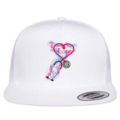 Nurse Colorful Stethoscope Heart Nurse Life Flat Bill Trucker Hat