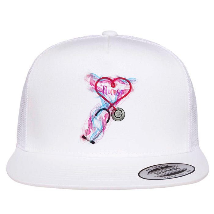 Nurse Colorful Stethoscope Heart Nurse Life Flat Bill Trucker Hat