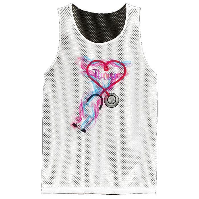 Nurse Colorful Stethoscope Heart Nurse Life Mesh Reversible Basketball Jersey Tank