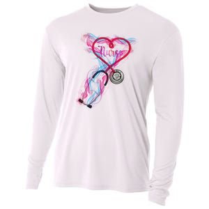 Nurse Colorful Stethoscope Heart Nurse Life Cooling Performance Long Sleeve Crew