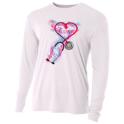 Nurse Colorful Stethoscope Heart Nurse Life Cooling Performance Long Sleeve Crew