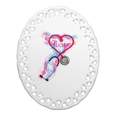 Nurse Colorful Stethoscope Heart Nurse Life Ceramic Oval Ornament