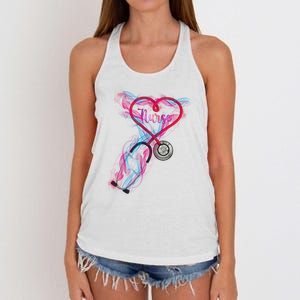 Nurse Colorful Stethoscope Heart Nurse Life Women's Knotted Racerback Tank