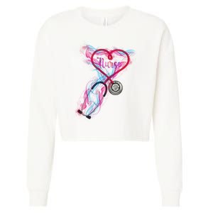 Nurse Colorful Stethoscope Heart Nurse Life Cropped Pullover Crew