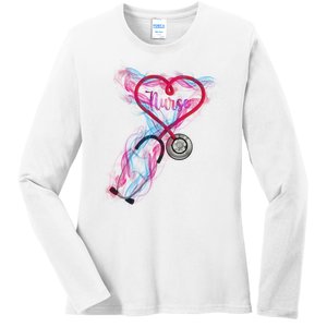 Nurse Colorful Stethoscope Heart Nurse Life Ladies Long Sleeve Shirt