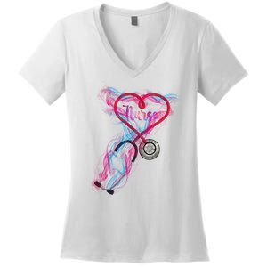 Nurse Colorful Stethoscope Heart Nurse Life Women's V-Neck T-Shirt