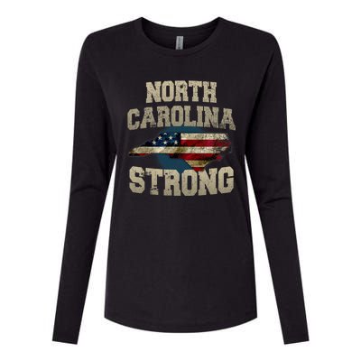 North Carolina Strong With Nc State And Usa Flag Overlay Womens Cotton Relaxed Long Sleeve T-Shirt