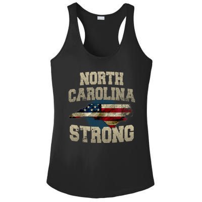 North Carolina Strong With Nc State And Usa Flag Overlay Ladies PosiCharge Competitor Racerback Tank