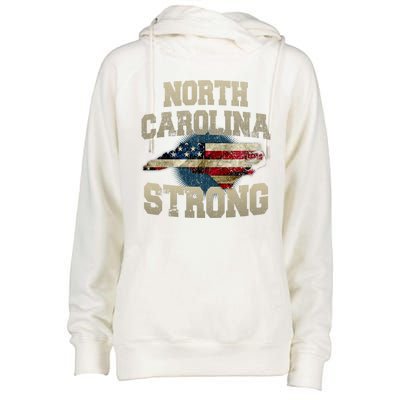 North Carolina Strong With Nc State And Usa Flag Overlay Womens Funnel Neck Pullover Hood