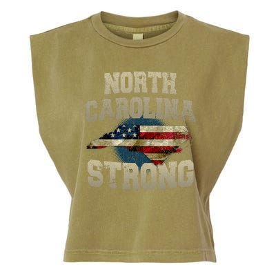 North Carolina Strong With Nc State And Usa Flag Overlay Garment-Dyed Women's Muscle Tee