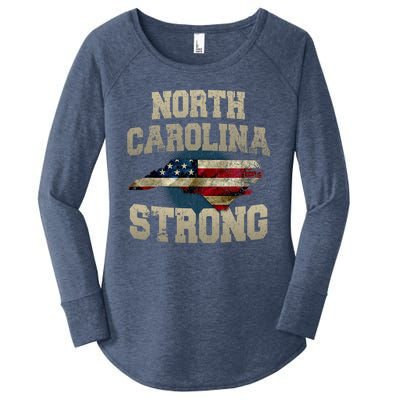 North Carolina Strong With Nc State And Usa Flag Overlay Women's Perfect Tri Tunic Long Sleeve Shirt