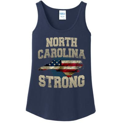 North Carolina Strong With Nc State And Usa Flag Overlay Ladies Essential Tank