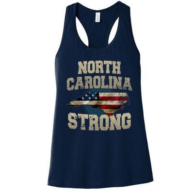 North Carolina Strong With Nc State And Usa Flag Overlay Women's Racerback Tank