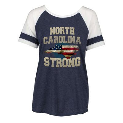 North Carolina Strong With Nc State And Usa Flag Overlay Enza Ladies Jersey Colorblock Tee