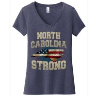 North Carolina Strong With Nc State And Usa Flag Overlay Women's V-Neck T-Shirt