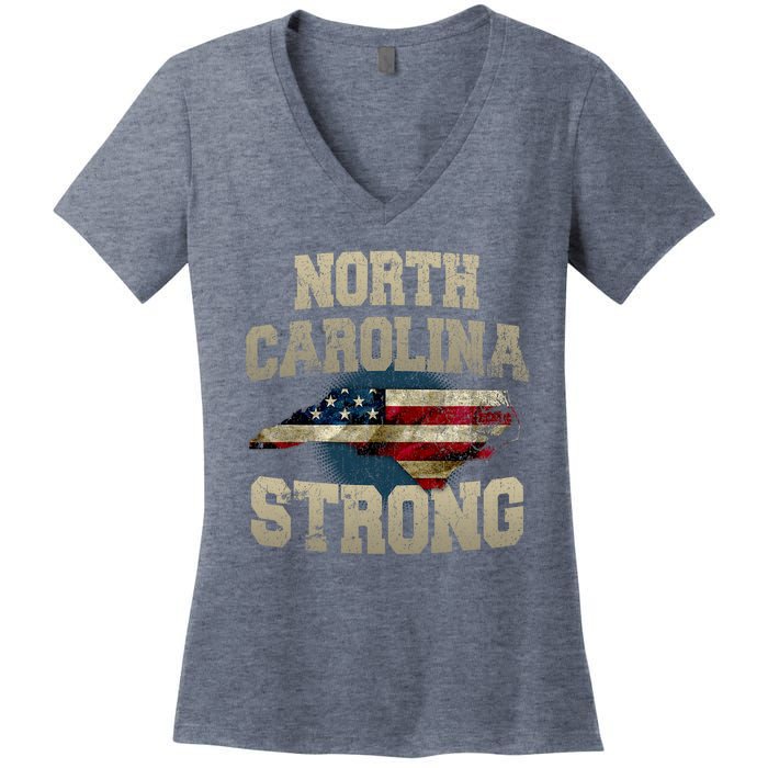 North Carolina Strong With Nc State And Usa Flag Overlay Women's V-Neck T-Shirt