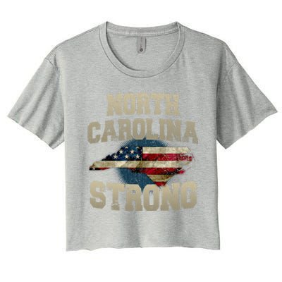 North Carolina Strong With Nc State And Usa Flag Overlay Women's Crop Top Tee