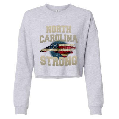 North Carolina Strong With Nc State And Usa Flag Overlay Cropped Pullover Crew