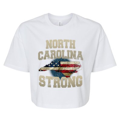 North Carolina Strong With Nc State And Usa Flag Overlay Bella+Canvas Jersey Crop Tee