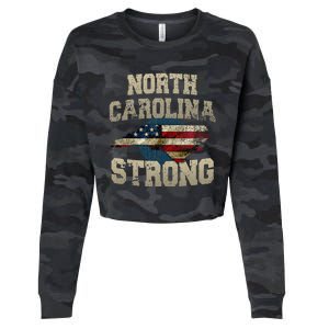 North Carolina Strong With Nc State And Usa Flag Overlay Cropped Pullover Crew