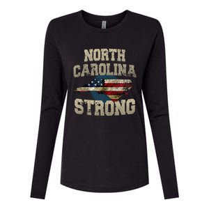 North Carolina Strong With Nc State And Usa Flag Overlay Womens Cotton Relaxed Long Sleeve T-Shirt