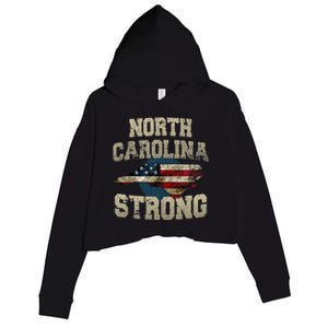 North Carolina Strong With Nc State And Usa Flag Overlay Crop Fleece Hoodie