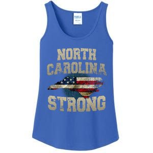 North Carolina Strong With Nc State And Usa Flag Overlay Ladies Essential Tank