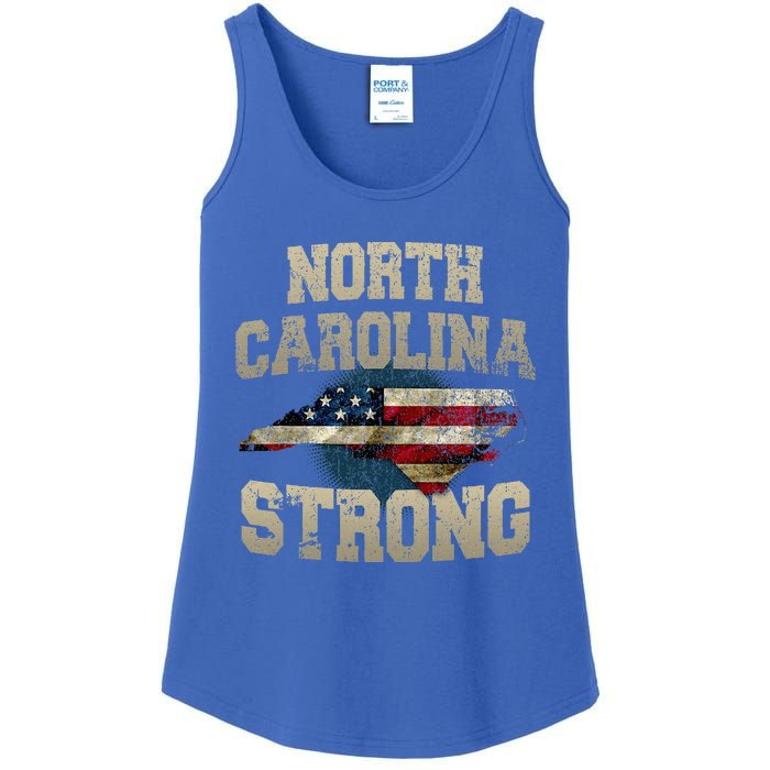 North Carolina Strong With Nc State And Usa Flag Overlay Ladies Essential Tank