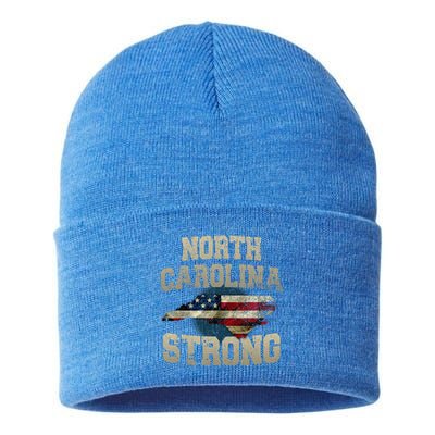 North Carolina Strong With Nc State And Usa Flag Overlay Sustainable Knit Beanie