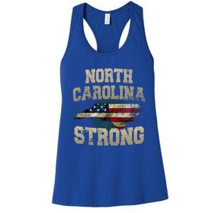 North Carolina Strong With Nc State And Usa Flag Overlay Women's Racerback Tank